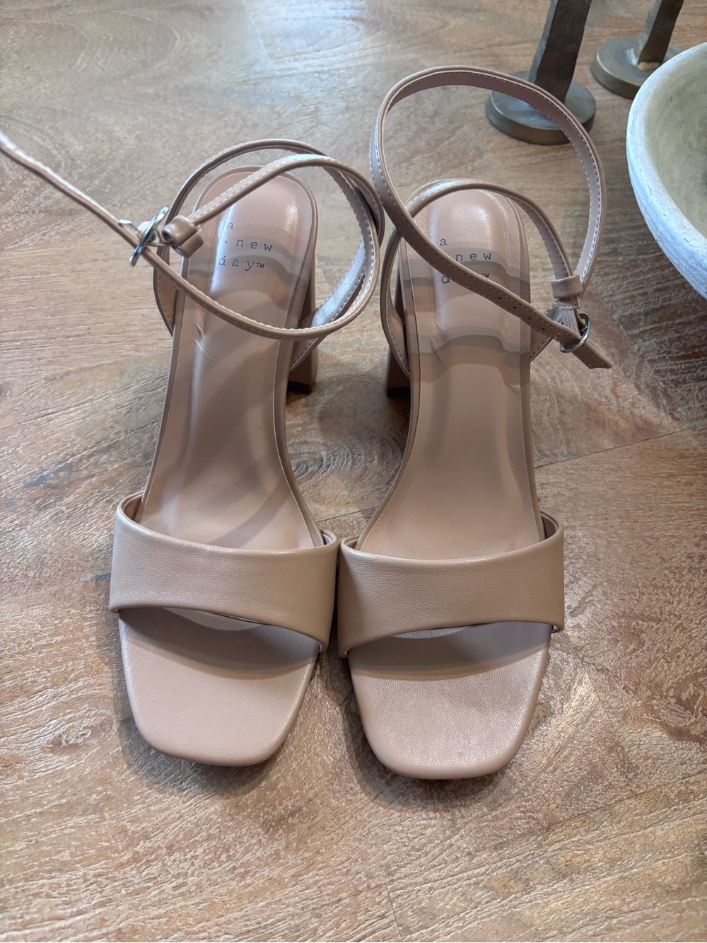 a new day Nude Block Heel Sandals with Ankle Strap size 8